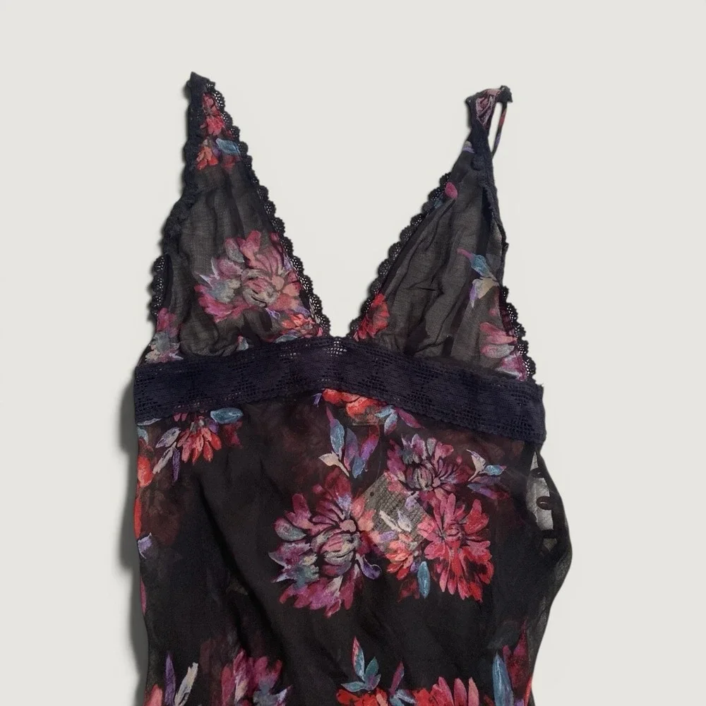 NWT Intimately Free People Sheer Black Floral Nightgown Lace Maxi Size XS